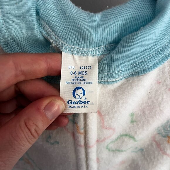 VINTAGE Gerber Sleeper PJs 0-6 months Made in the USA White Blue Clouds - Picture 3 of 8
